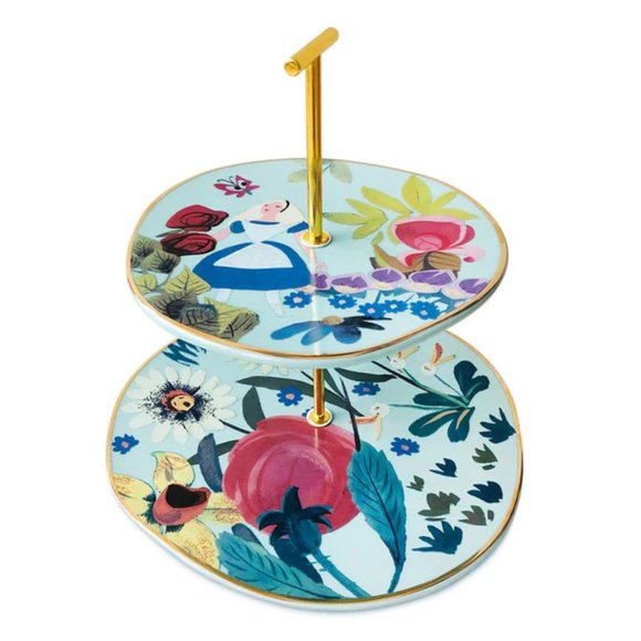 Disney Alice in Wonderland by Mary Blair Floral Teatime 2-Tiered Serving Tray - Picture 2 of 6